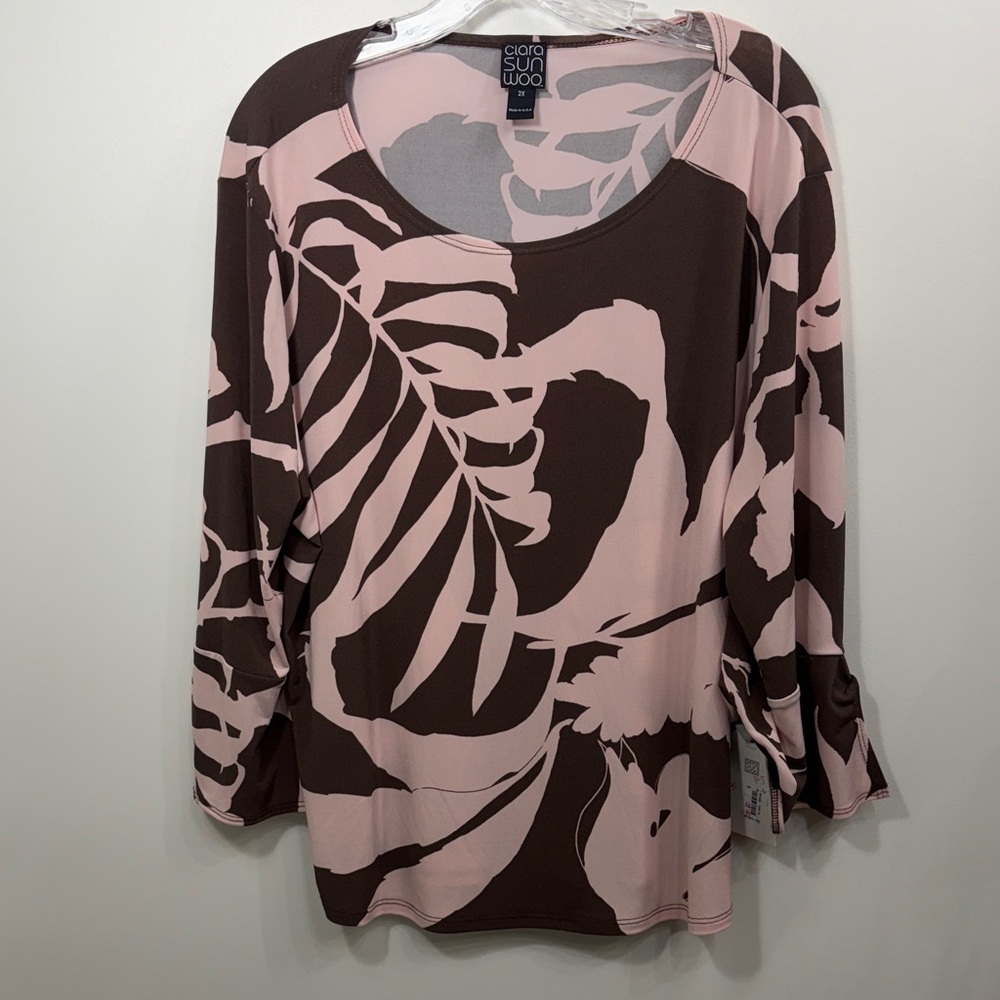 Clara Sun Woo Brown Pink top size 2X. NWT.